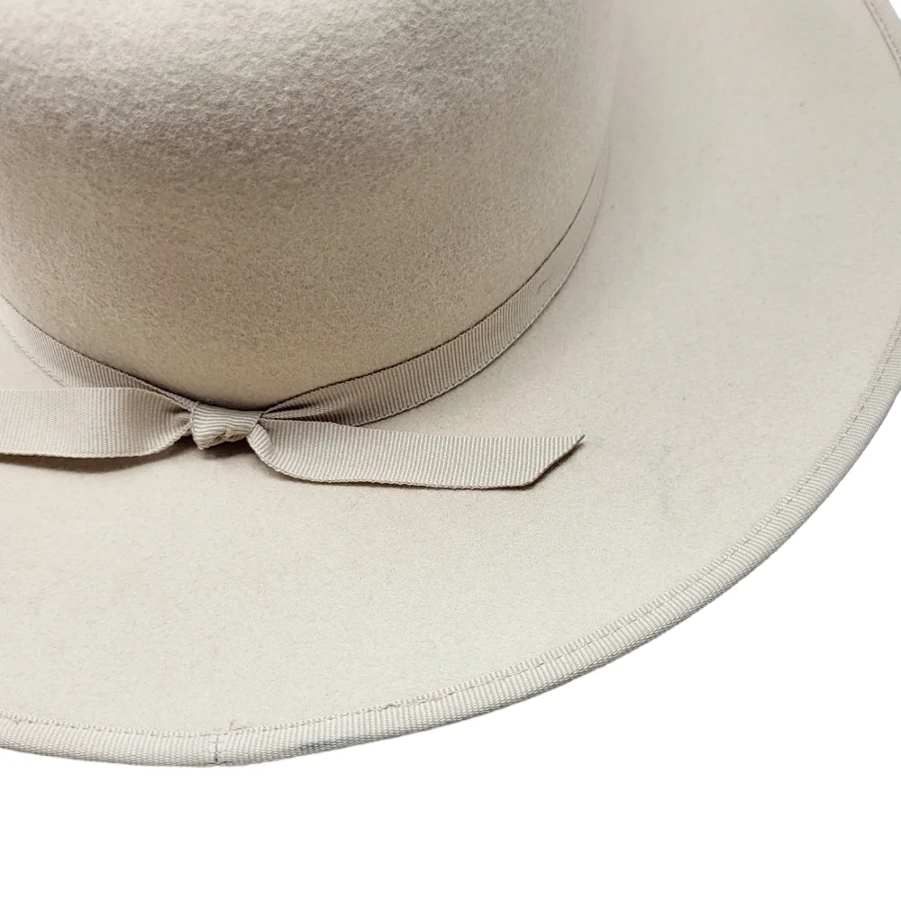 Western style wide brim wool hat with bow ribbon